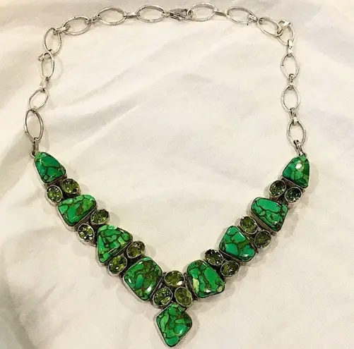 Sterling Silver Mohave Lime Green Copper Infused Turquoise Peridot 925 Necklace