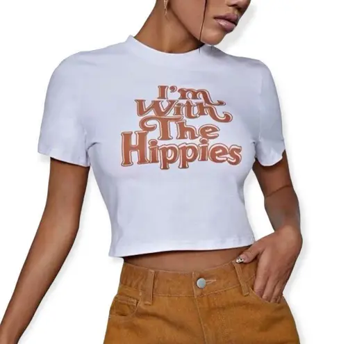 🔃Im With The Hippies Crop Top Tee Shirt Size L