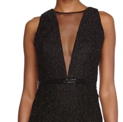 Carmen Marc Valvo  Mesh Insert Lace Cocktail Dress sexy low cut neckline