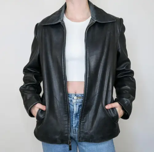 Nine West Vintage 90s  Black Leather Jacket