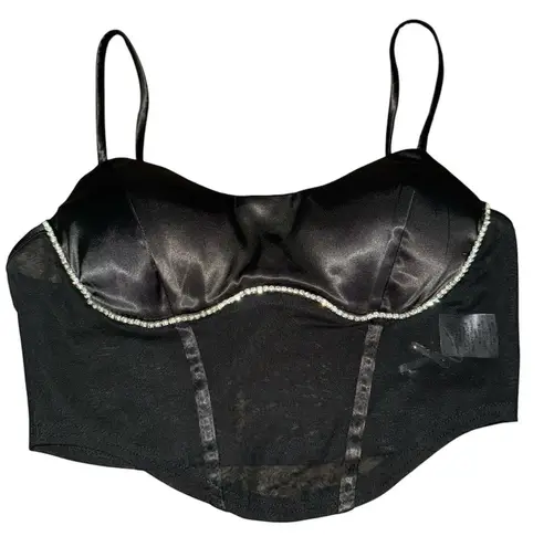 Privy Black Rhinestone Faux Corset Top