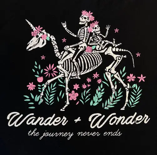 Messy Buns Lazy Days Skeleton Unicorn Crop Top Black size Large