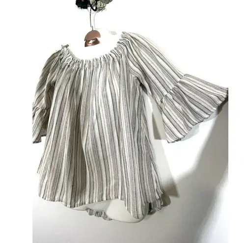 RSMR ROSSMORE Portia Woven Tops Off Shoulder Hi Low Hem Bell Sleeves Small Blush