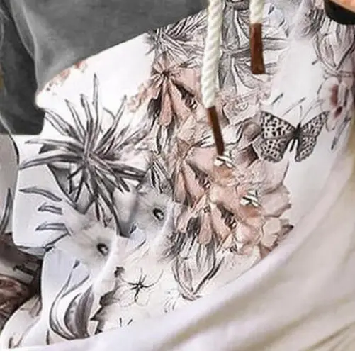 COLOR BLOCK FLORAL PRINT LONG SLEEVE HOODIE Size undefined