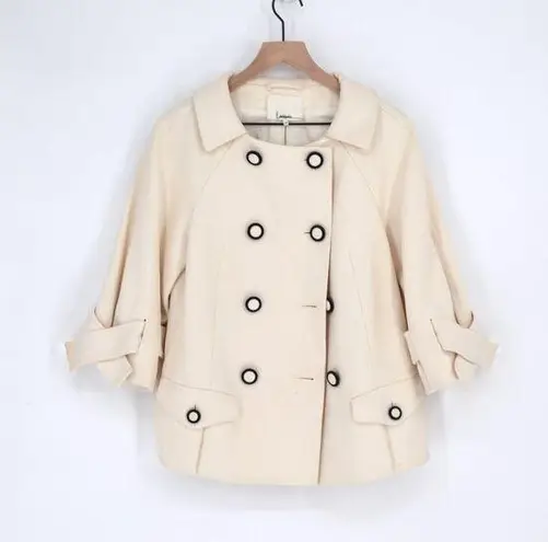 3.1 Phillip Lim Double Breasted Short Coat Cream Cotton 3/4 Sleeve Women's 2