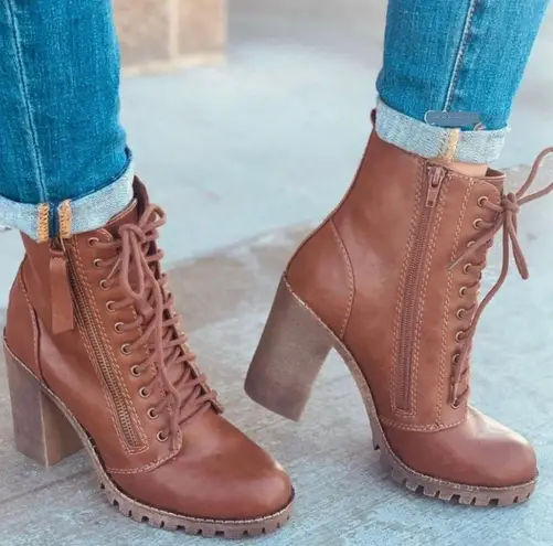 Soda Tan Combat Lace Up Boots