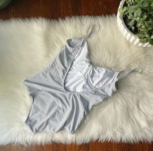 Striped One Piece Swimsuit Grey & White by Enfasis NWOT Gray Size 8