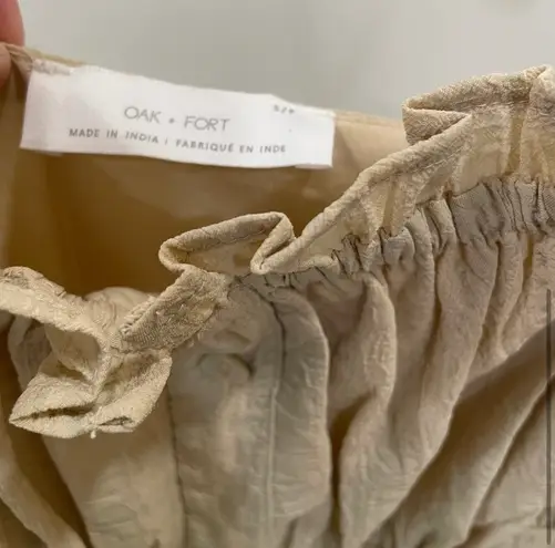 Oak + Fort Textured Ruffle Button Front Maxi Sun Dress in Beige - S