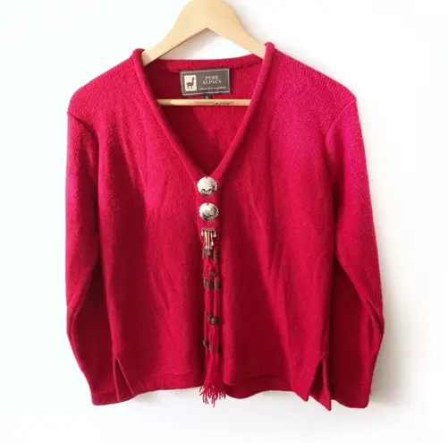 Pure Alpaca Handmade Bright Pink Red Sweater S