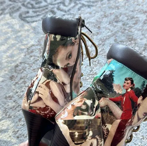 Scene Audrey Hepburn Vintage Photo Collage Platform Boots 7.5