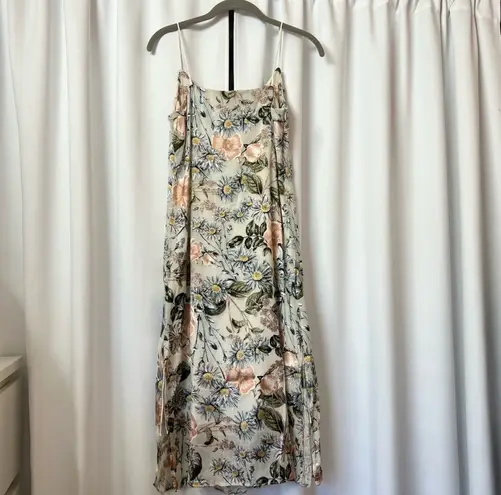 New Summer Floral Print Satin Barbie Sleeveless Midi Dress Size Medium Multi