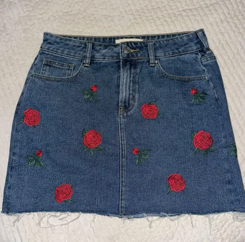 PacSun Rose Embroidered Jean Skirt 