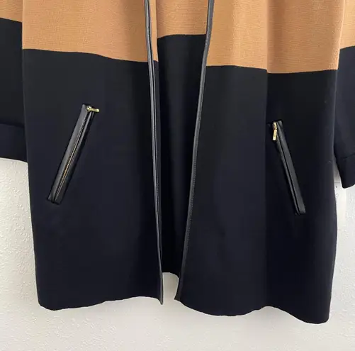 Charter Club Camel Brown Black Colorblock Thick Knit Open Drape Cardigan NEW
