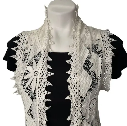 Poof! POOF Francescas White Crochet Boho Tunic Vest Festival Hippie