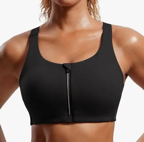 CRZ Yoga  Zip Front High Impact Sports Bra Molded Cup Wireless Workout Yoga Bra