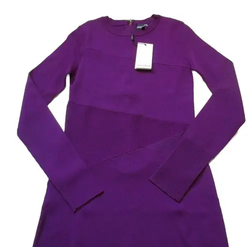 Retrofête NWT retrofete Sonja in Purple Ribbed Stretch Knit Crew Neck Mini Dress S $345