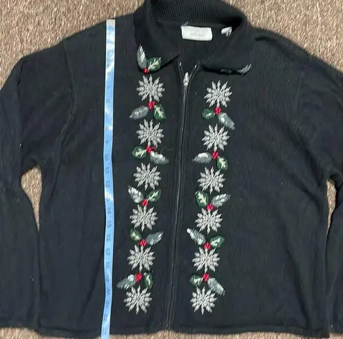 Lord and Taylor Embellished Full Zip Holiday Sweater Size approx L