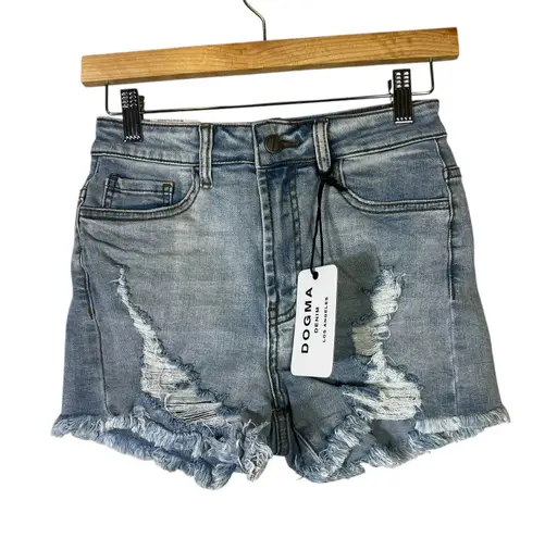 NWT Dogma Denim Jean Shorts Womens M Light Wash Distressed Fringe Daisy Dukes Blue Size M