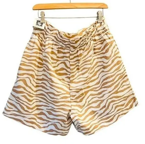 Anne Klein  High Rise Linen Blend Tiger Stripe Belted Beige Shorts NEW