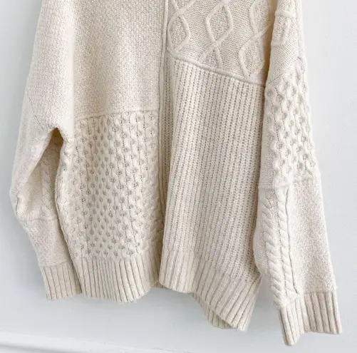 American Eagle Cream Fall Patchwork Mock Neck Sweater