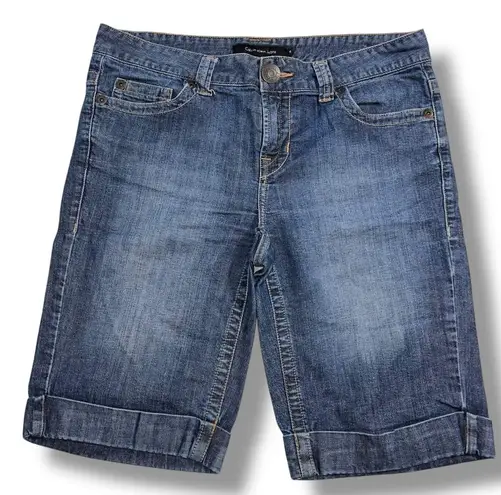 Calvin Klein Jeans Womens Denim Blue Jean Bermuda Shorts Dark Wash Rolled Cuffs