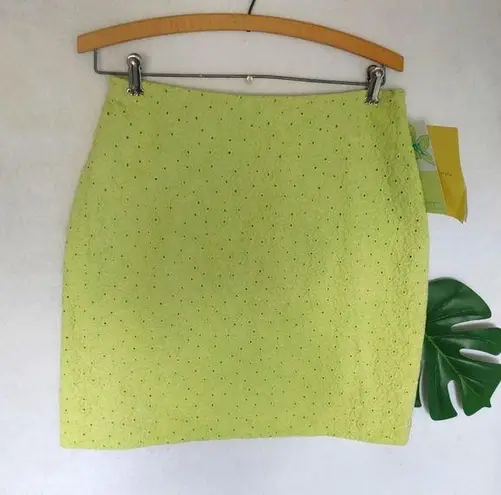 Denim & Co Larkspur Lime Floral Textured Skirt