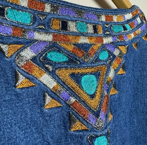 Bob Mackie Vintage Tribal Denim Shirt Size L EUC