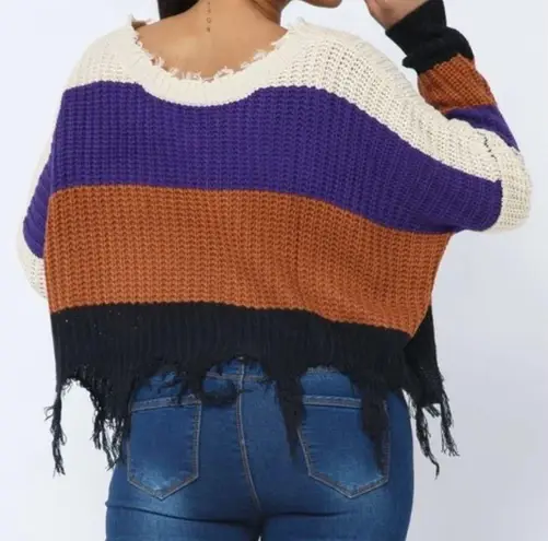 Love j color block frayed cropped sweater