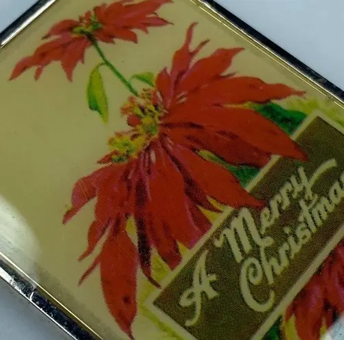 Merry Christmas Vintage Jewelry Pin Brooch Poinsettias and Dangling Pinecones