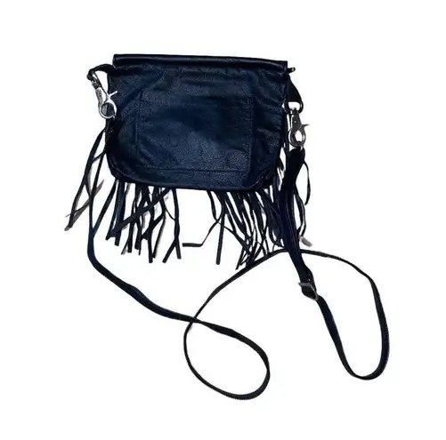 Fringe fold over flap faux leather Crossbody purse removable adjustable strap