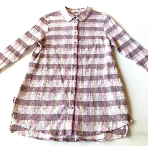 Soft Surroundings Gauze Button Down Checked Blouse