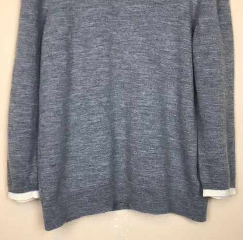 J.Crew  Women’s Merino Wool Knit Bib Collar Design Gray Cream 7/8 Sleeve Sweater