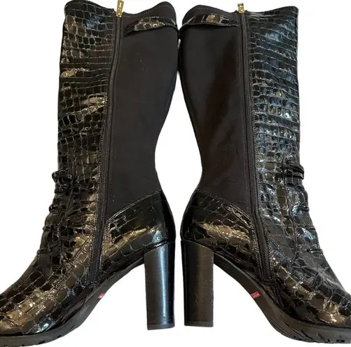 Isaac Mizrahi New York Isgeogin Black Leather Croc Tall boots