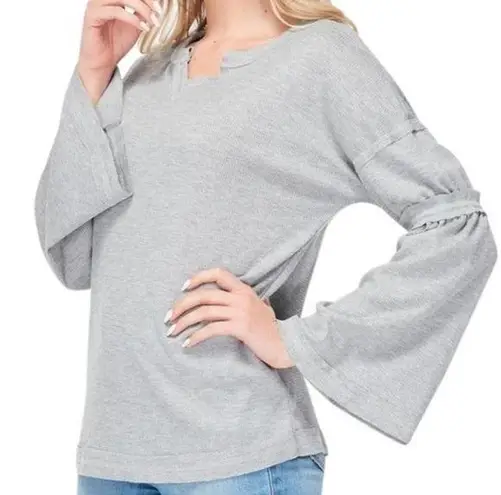 Baea women Gray Flare Sleeve Thermal Knit T