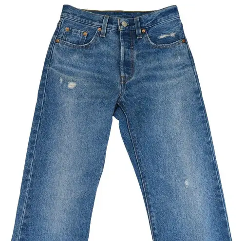 Levi's  Premium 501 Distressed Jeans Button Fly Women's Size 24 Medium Wash