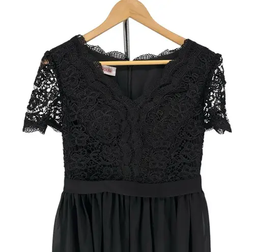 JJ's House JJ’s House A-line V-Neck Knee-Length Chiffon Lace Bridesmaid Dress Black sz 8