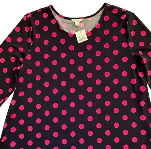 Est. 1946  Dress Dark Blue Pink Polka Dots Long Bell Sleeves Swing Large NEW