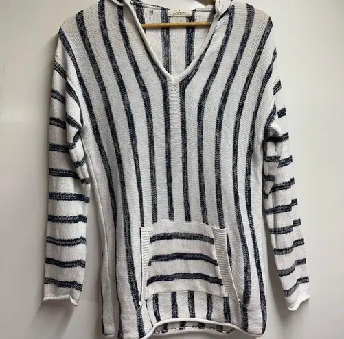 Elan  STRIPED  PULLOVER HOODIE women’s coastal size small 100% cotton