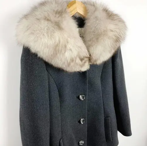 Vintage 1950s Claire Dratch Bethesda Fox Fur Collar Virgin Wool Jacket Coat S