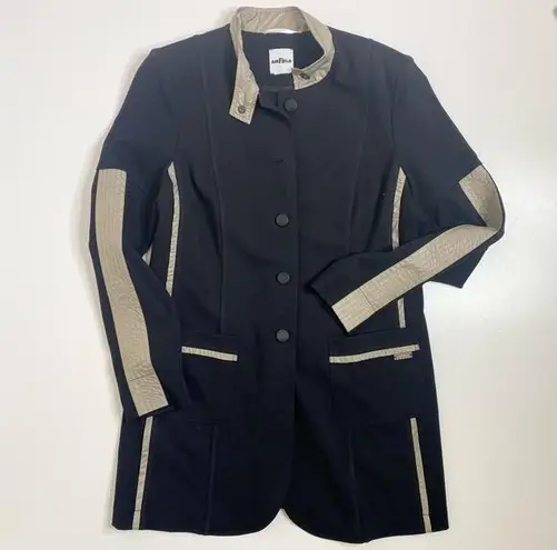 Airfield Button Down Long Sleeve Black Jacket Khaki Satin Trim M Size M