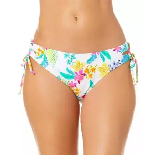 Salt + Cove Juniors' Retro Hibiscus Lace Up Bikini Bottom White Colorful XL Size undefined