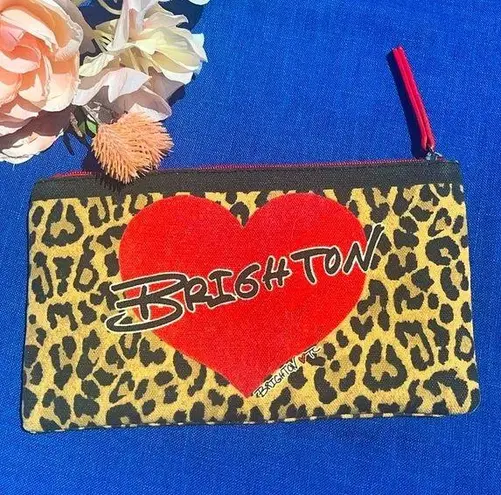 Brighton  2020 Leopard Heart Canvas Zippered Pouch / Cosmetic Makeup Bag NEW - Image 1