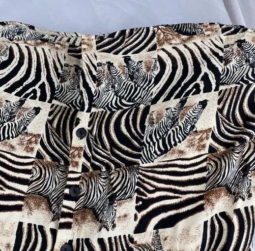 Vintage Zebra Animal Print Button Down Top Black Size L