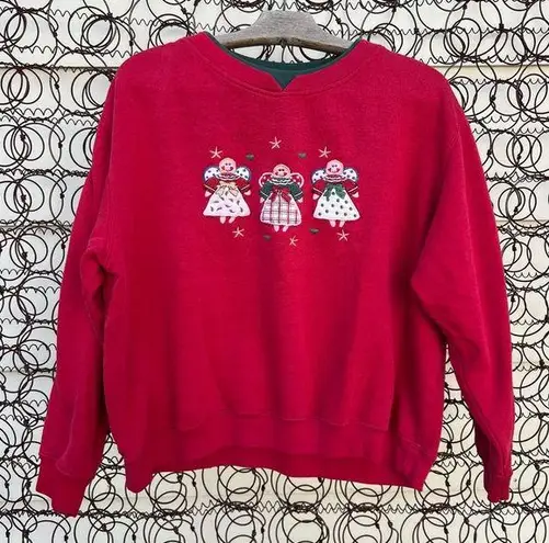 VTG 90s Shenanigans Red Snowman Angel Grannycore Ugly Christmas Sweatshirt LARGE