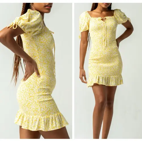 Lost + Wander Sweet Summer Daze Dress LARGE Floral Smocked Ruffle Peasant Mini