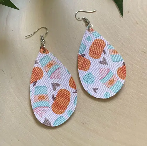 Handmade Pink Pumpkin Spice Latte Fall Inspired Dangly Teardrop Earrings