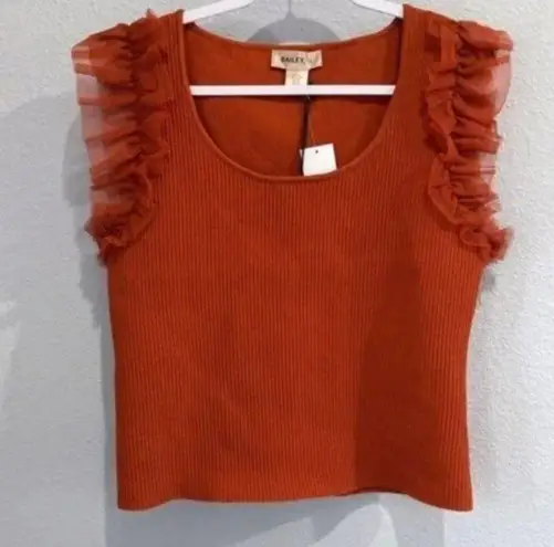 Bailey 44 Top Sleeveless Tulle XL NWT Sleeves Ruffle Ribbed Stretch Knit Orange