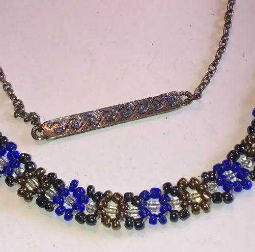 Lot of 2 Seed Bead Silver Tone Boho Ankle Bracelets Blue