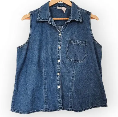 American Vintage Vintage Cherokee Denim Sleeveless Button Down Jean Shirt L