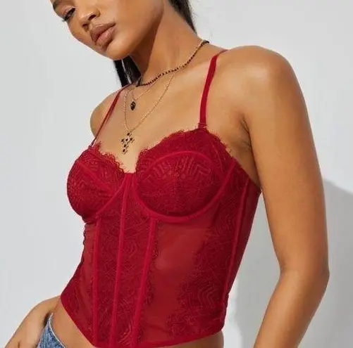 Garage Chrishell Lace Mesh Bustier Red NWT